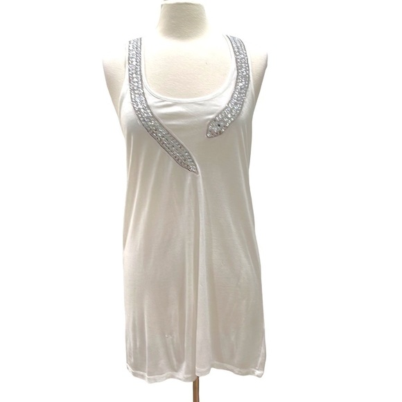 NWT Torn by Ronny Kobo Long White Tank with Rhinestones Racer Back SZ L - Picture 1 of 11